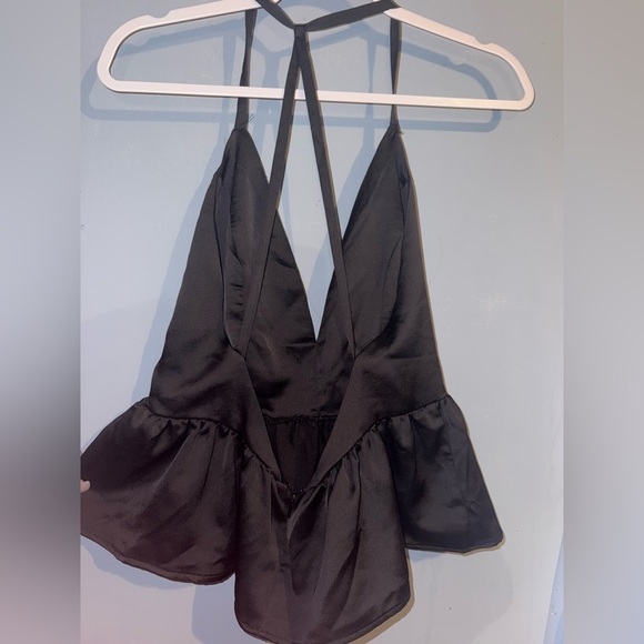 Silky Black Halter Peplum Top – Date Night or Cocktail Look - Picture 4 of 6